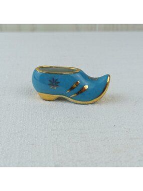 light Blue Shoe Slipper Limoges France Gold Trim 1.5" Souvenir Trinket Vintage